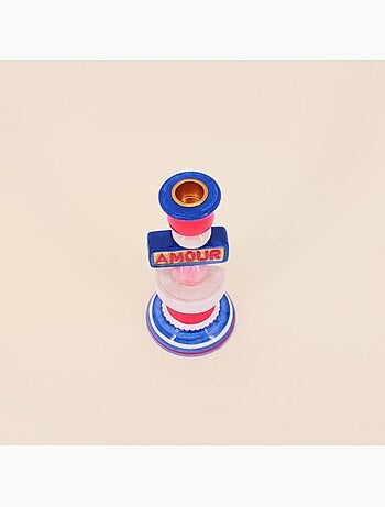 Bougeoir Amour en dolomite rouge, bleu 20cm