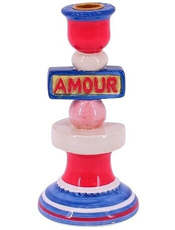 Bougeoir Amour en dolomite rouge, bleu 20cm