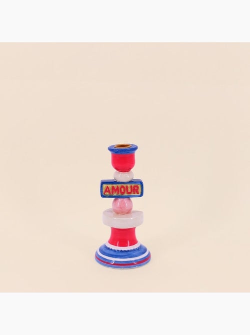 Bougeoir Amour en dolomite rouge, bleu 20cm - Kiabi