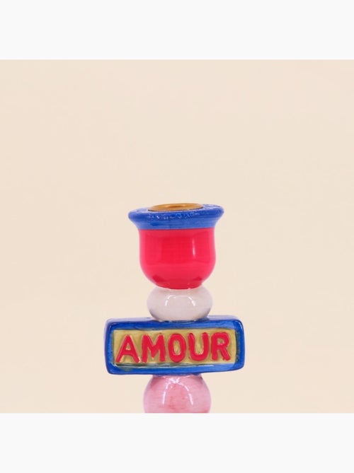 Bougeoir Amour en dolomite rouge, bleu 20cm - Kiabi