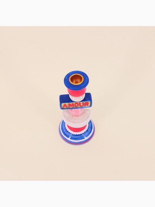 Bougeoir Amour en dolomite rouge, bleu 20cm - Kiabi