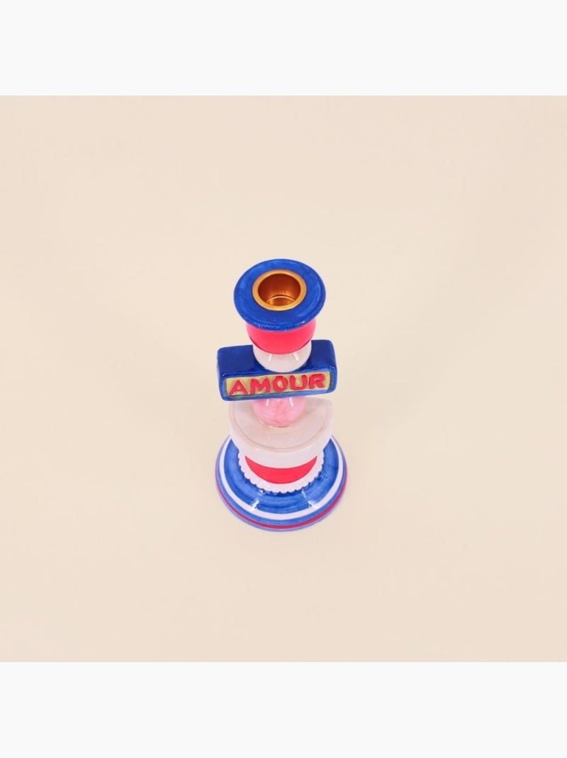 Bougeoir Amour en dolomite rouge, bleu 20cm Rouge - Kiabi