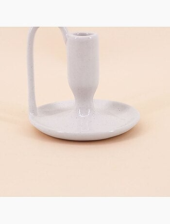 Bougeoir blanc en céramique avec anse 11cm
