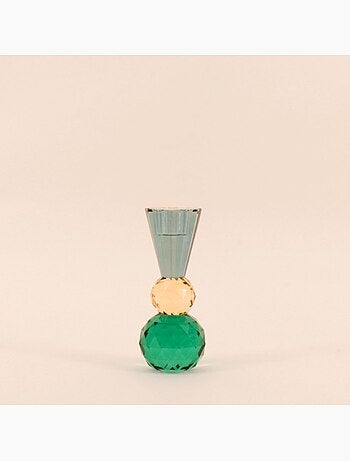 Bougeoir bleuté or vert en cristal à facettes 14cm