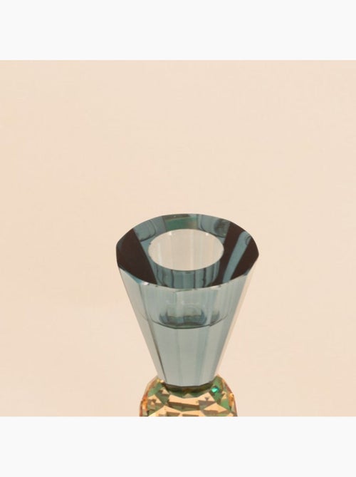 Bougeoir bleuté or vert en cristal à facettes 14cm - Kiabi