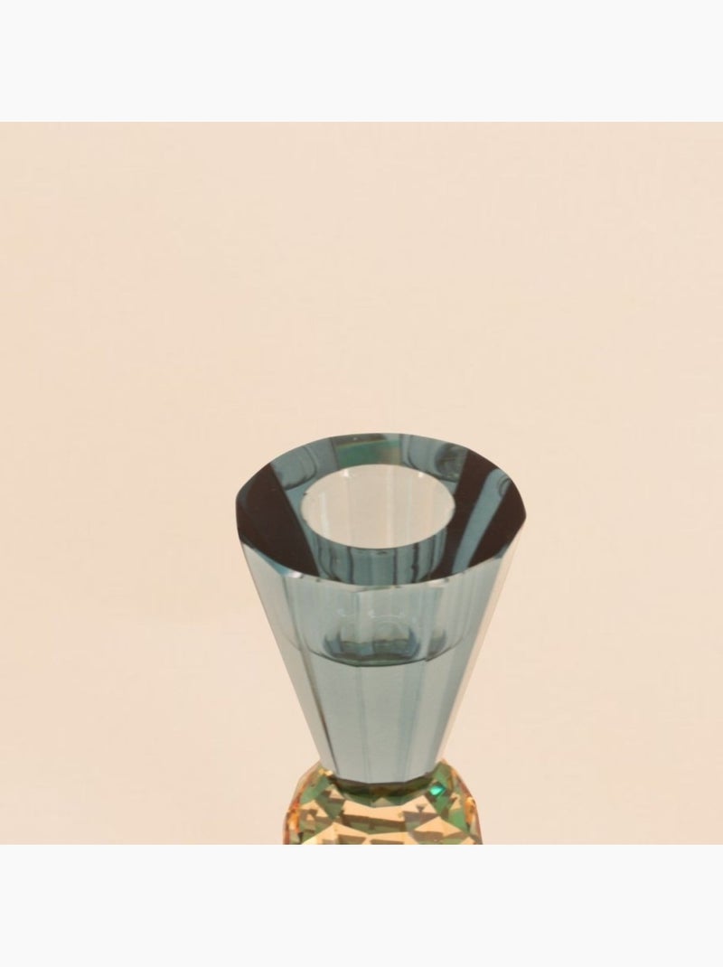 Bougeoir bleuté or vert en cristal à facettes 14cm Bleu - Kiabi