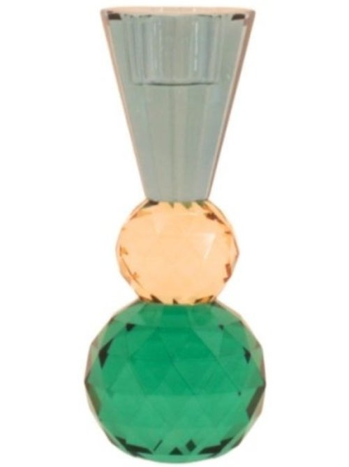 Bougeoir bleuté or vert en cristal à facettes 14cm - Kiabi