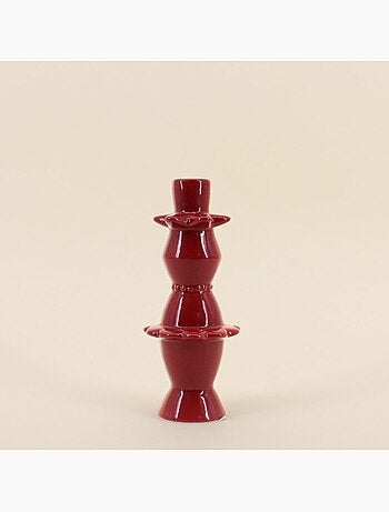 Bougeoir ceinturé en céramique bordeaux 23cm