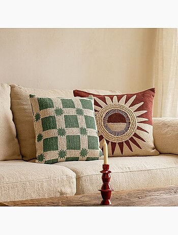 Bougeoir ceinturé en céramique bordeaux 23cm