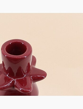 Bougeoir ceinturé en céramique bordeaux 23cm