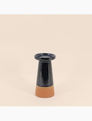 Bougeoir conique en grès noir et terracotta 18,4cm