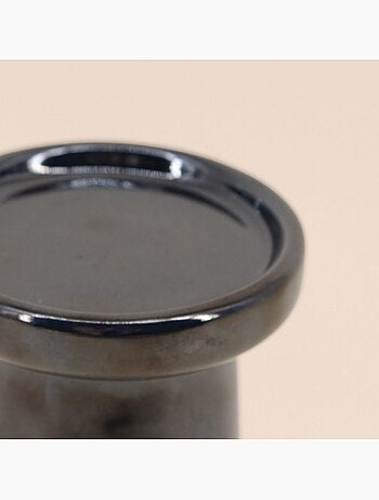 Bougeoir conique en grès noir et terracotta 18,4cm