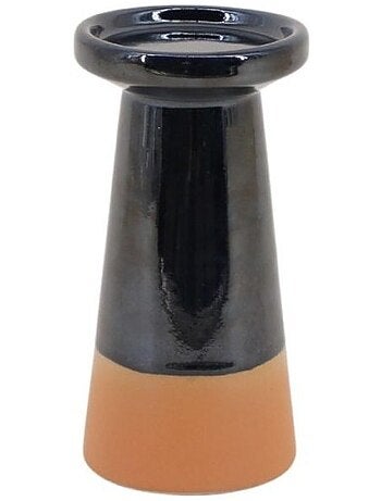 Bougeoir conique en grès noir et terracotta 18,4cm