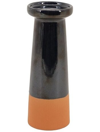 Bougeoir conique en grès noir et terracotta 25,7cm
