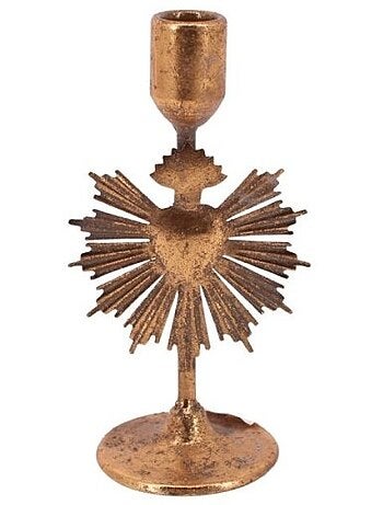 Bougeoir design coeur en métal doré 20cm