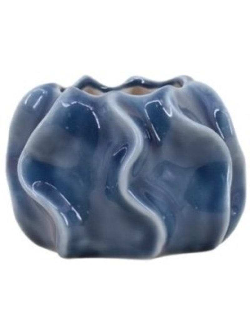 Bougeoir design en céramique bleu 9cm Bleu - Kiabi