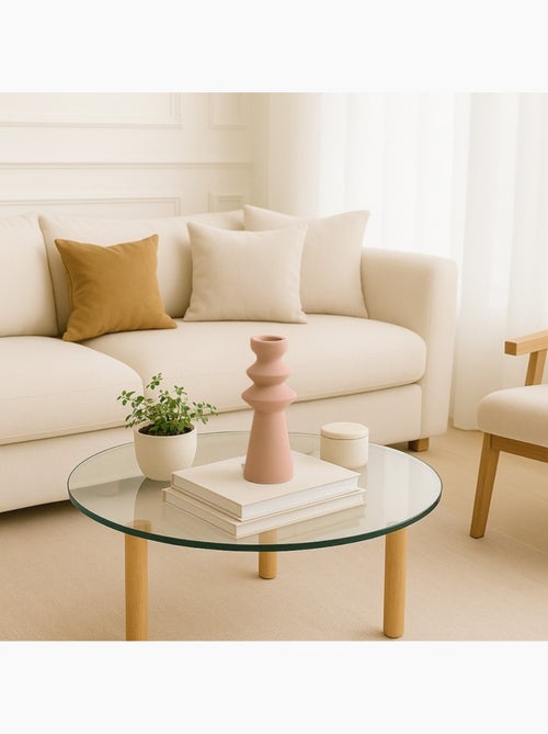 Bougeoir design en grès beige 30cm - Kiabi