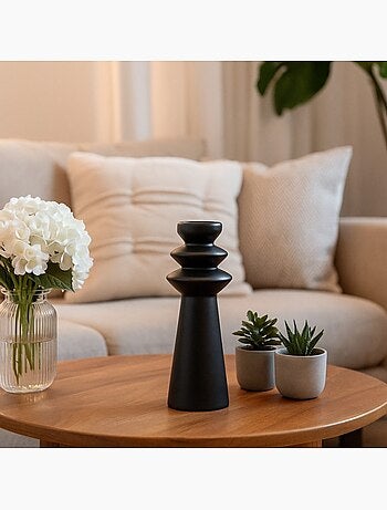 Bougeoir design en grès noir 22cm