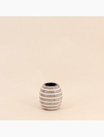 Bougeoir en bois de manguier à rayures 10cm