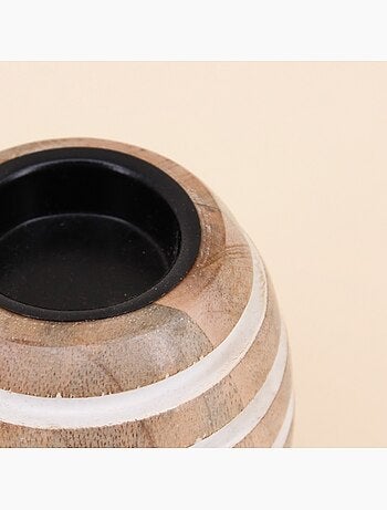 Bougeoir en bois de manguier à rayures 10cm