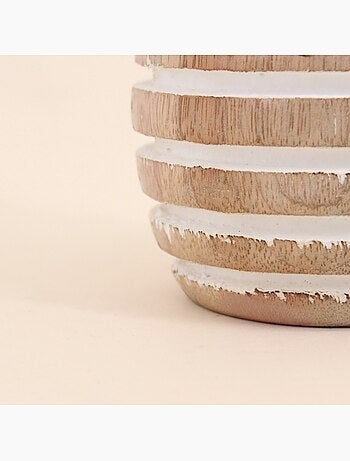 Bougeoir en bois de manguier à rayures 10cm