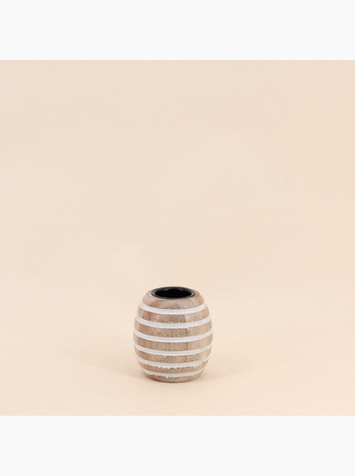 Bougeoir en bois de manguier à rayures 10cm - Kiabi
