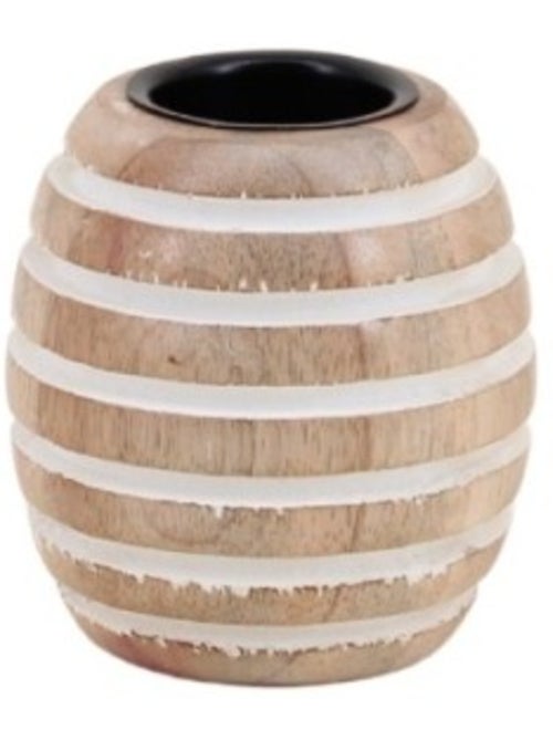 Bougeoir en bois de manguier à rayures 10cm - Kiabi