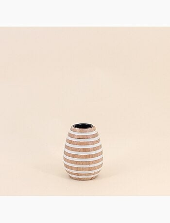 Bougeoir en bois de manguier à rayures 14cm