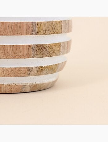 Bougeoir en bois de manguier à rayures 14cm