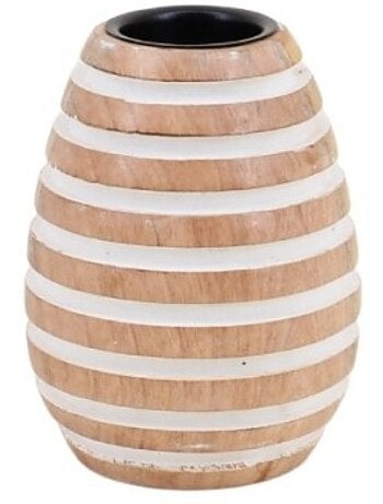 Bougeoir en bois de manguier à rayures 14cm