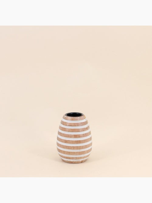 Bougeoir en bois de manguier à rayures 14cm - Kiabi