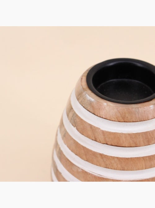 Bougeoir en bois de manguier à rayures 14cm - Kiabi