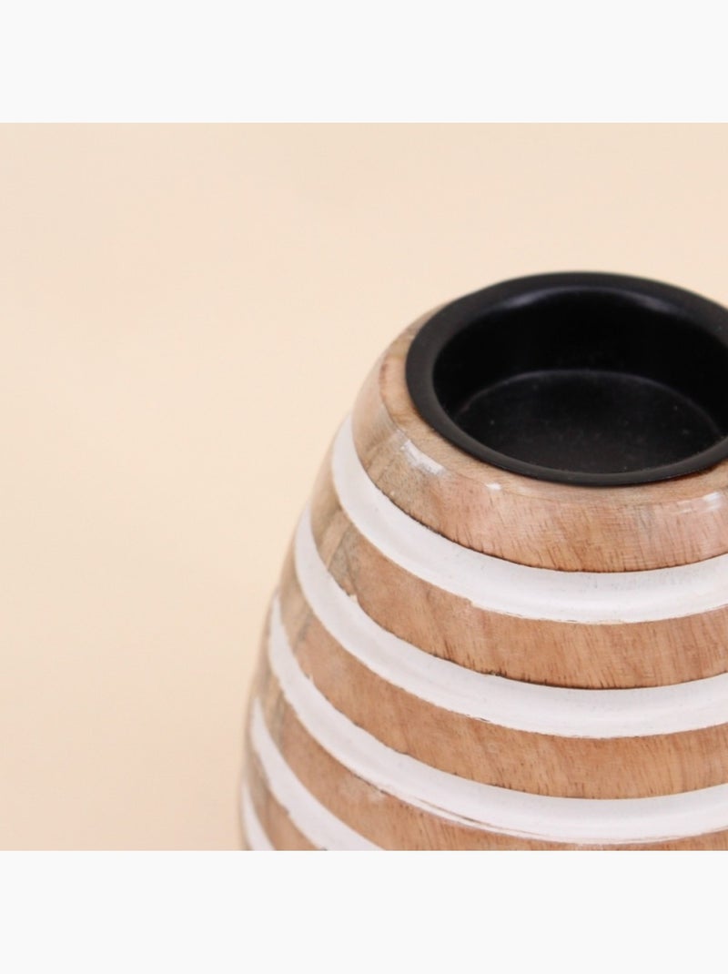 Bougeoir en bois de manguier à rayures 14cm Beige - Kiabi