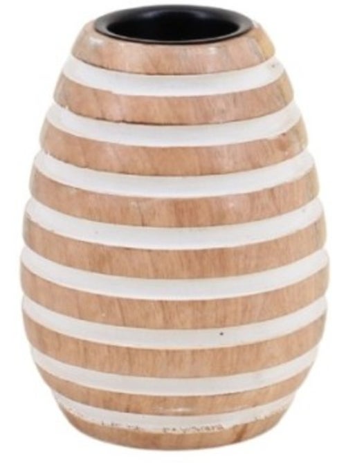 Bougeoir en bois de manguier à rayures 14cm - Kiabi