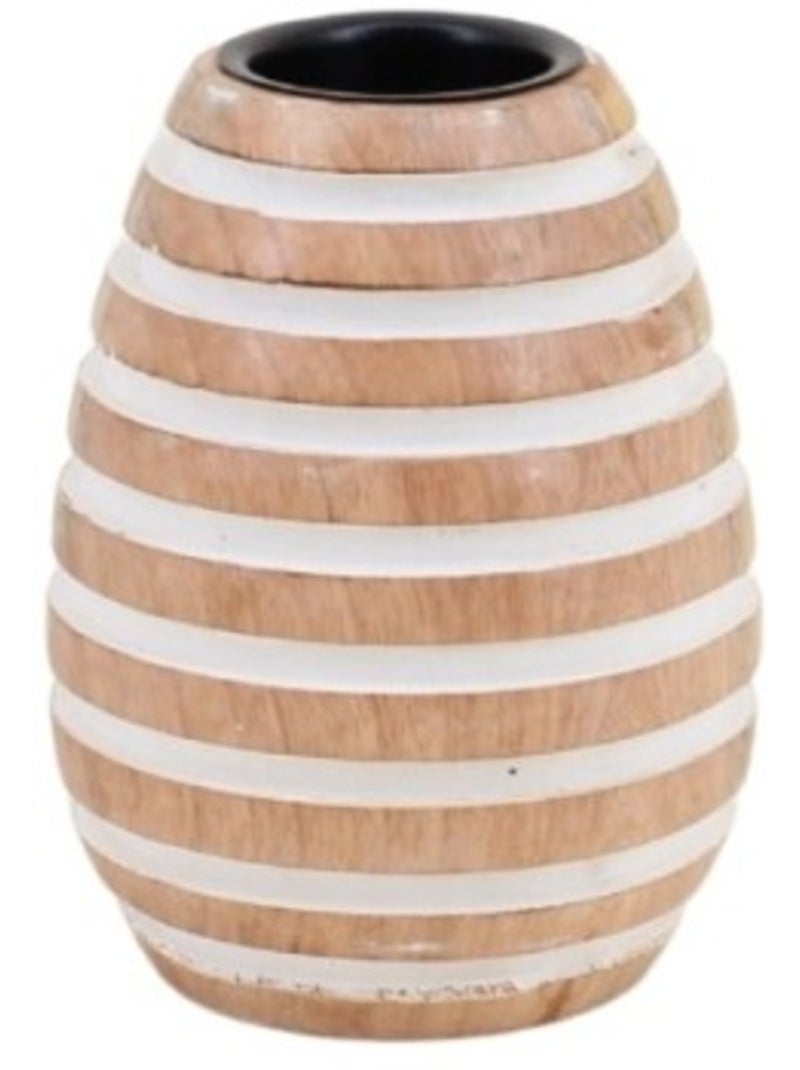 Bougeoir en bois de manguier à rayures 14cm Beige - Kiabi
