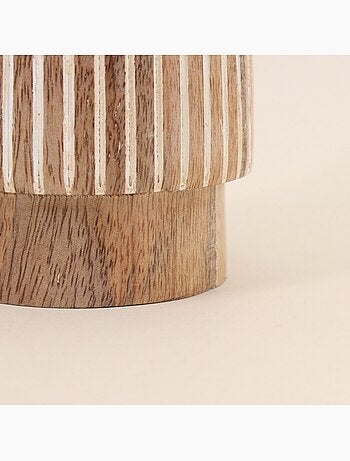 Bougeoir en bois de manguier à rayures 21cm