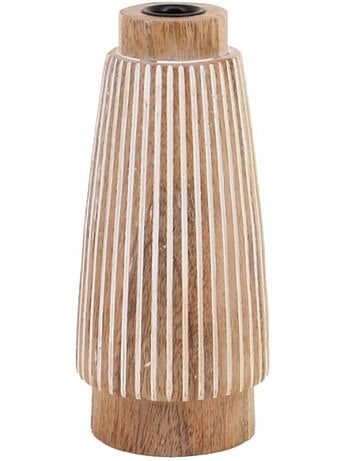 Bougeoir en bois de manguier à rayures 21cm