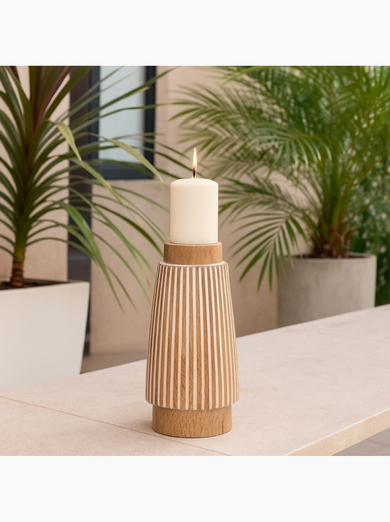 Bougeoir en bois de manguier à rayures 21cm Beige - Kiabi