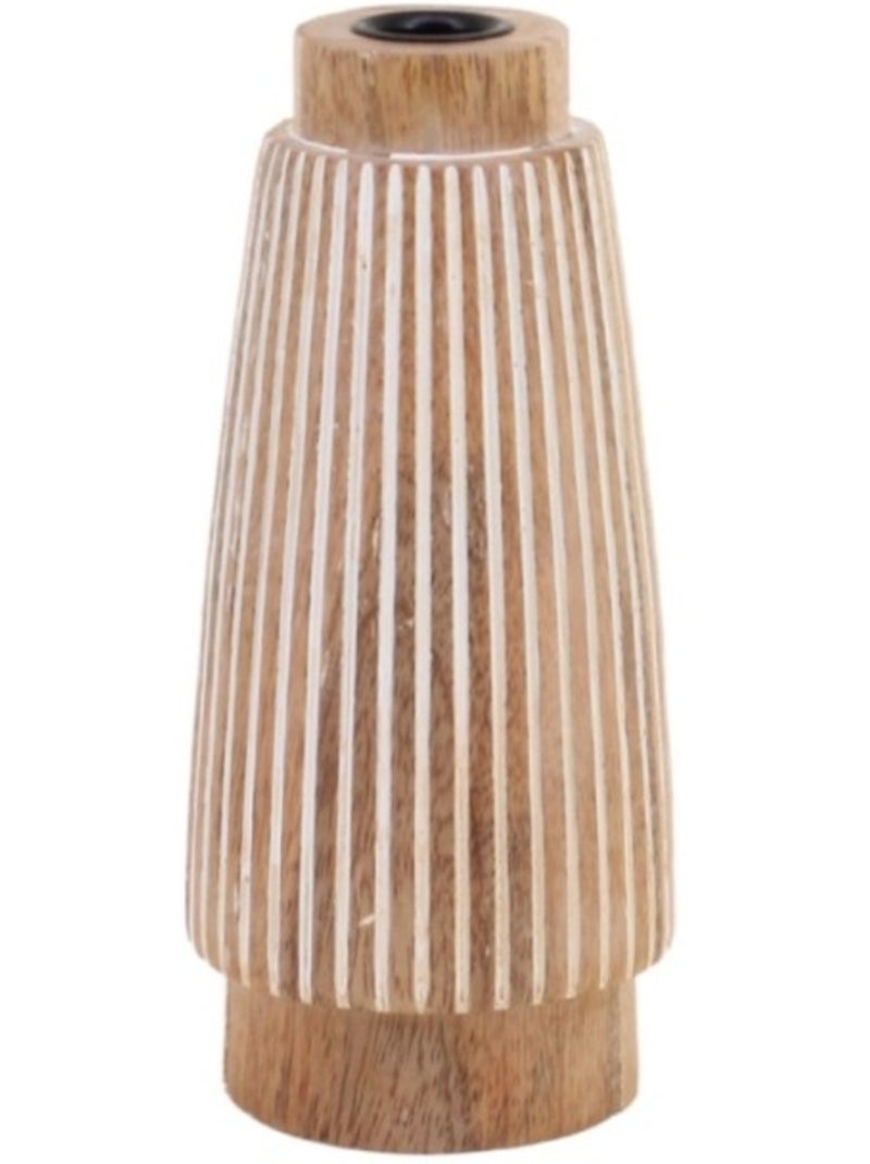Bougeoir en bois de manguier à rayures 21cm Beige - Kiabi
