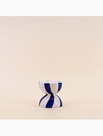 Bougeoir en céramique bleu / blanc 10cm