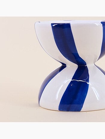 Bougeoir en céramique bleu / blanc 10cm