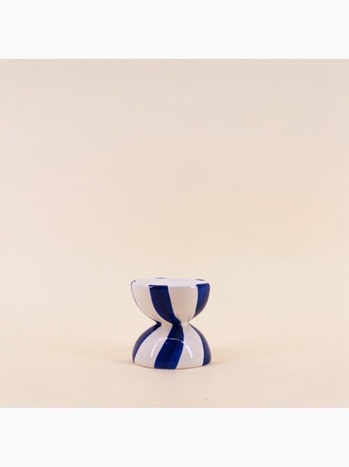 Bougeoir en céramique bleu / blanc 10cm - Kiabi