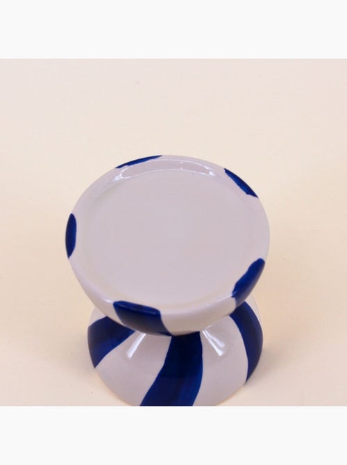 Bougeoir en céramique bleu / blanc 10cm - Kiabi