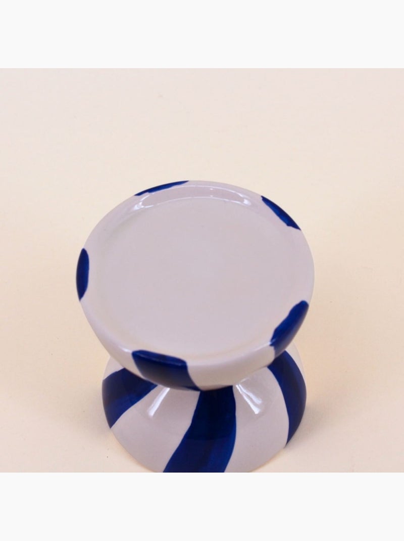 Bougeoir en céramique bleu / blanc 10cm Bleu - Kiabi