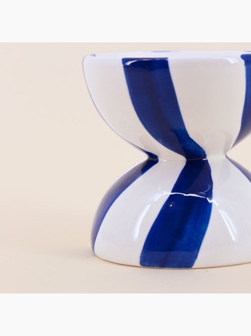 Bougeoir en céramique bleu / blanc 10cm - Kiabi