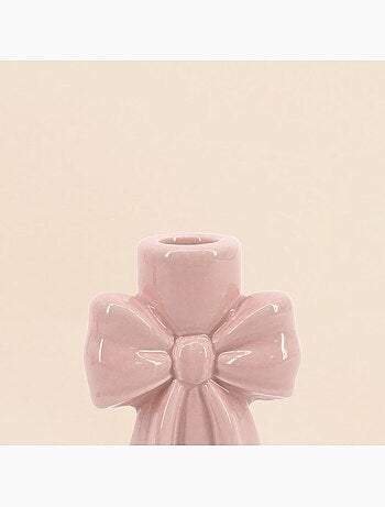 Bougeoir en céramique forme noeud rose 12cm