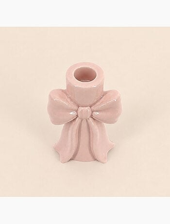 Bougeoir en céramique forme noeud rose 12cm