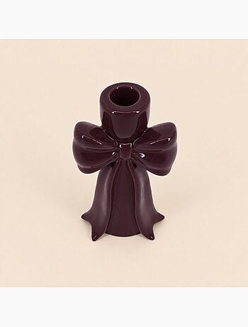 Bougeoir en céramique forme noeud violet 17cm