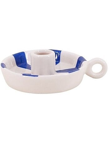 Bougeoir en céramique rayé blanc / bleu 15cm