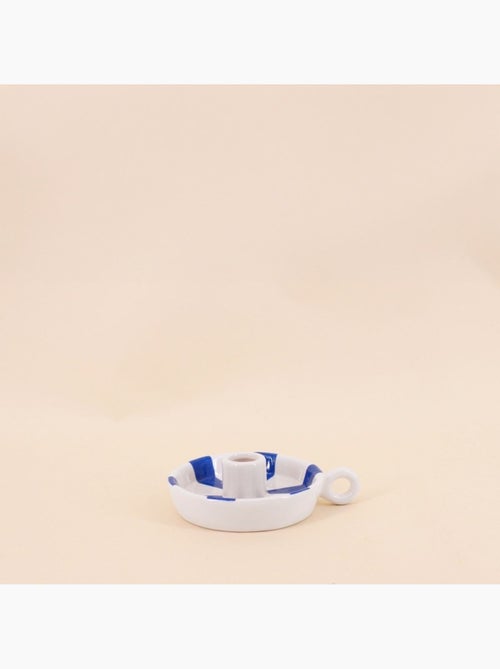 Bougeoir en céramique rayé blanc / bleu 15cm - Kiabi